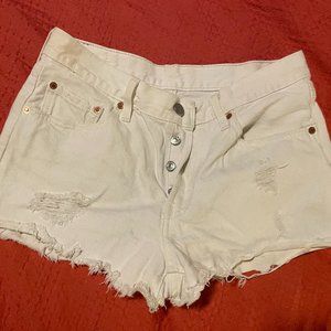 Levi's White 501 High Waisted Cut Off Denim Shorts